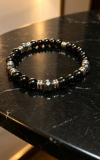 Black Onyx & Hematite Bracelet 19 cm – Minimalist Men’s Beaded Bracelet – Any Size Available – Stretch Gemstone Bracelet – Gift for Him