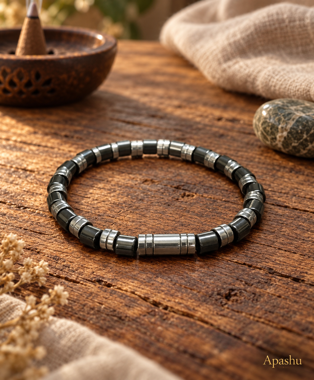 Men’s Bracelet – Stainless Steel & Hematite Style – 19 cm – Unisex