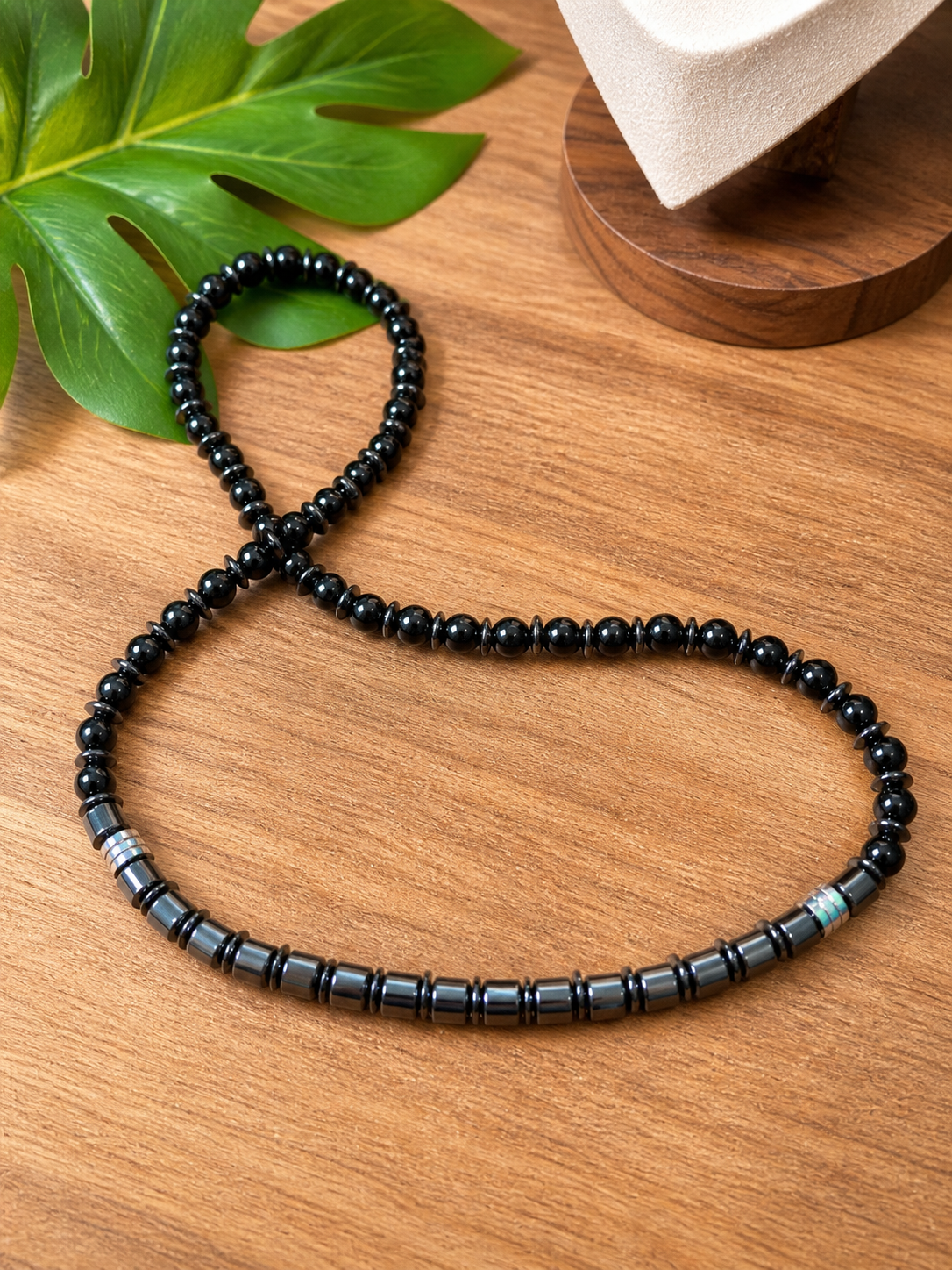 Black Onyx & Hematite Necklace 60cm – Men’s Luxury Beaded Chain, Minimalist Statement Jewelry, Gift for Him