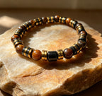 Luxury Tiger Eye & Hematite Men’s Bracelet – Gold & Gunmetal Statement Design