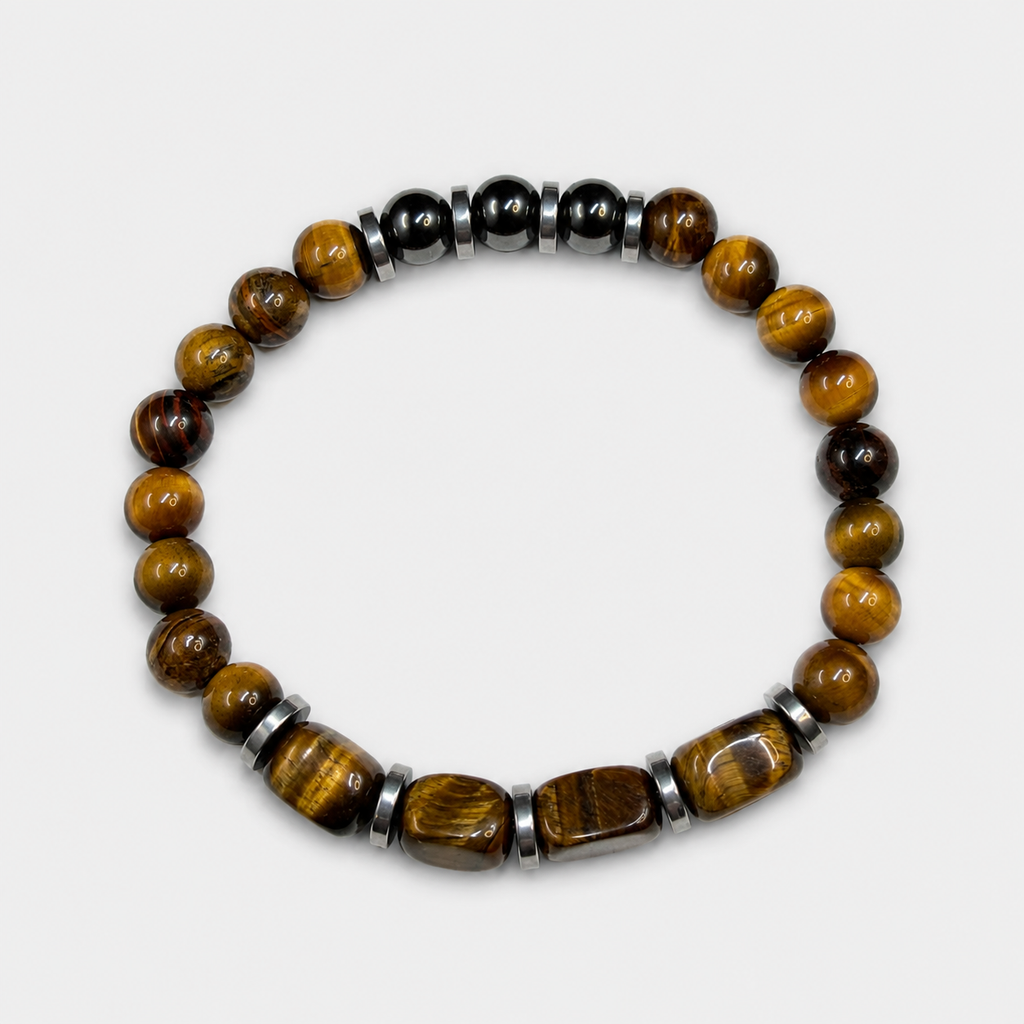 Tiger Eye & Hematite Bracelet – 20cm Natural Stone Unisex Bracelet – Handmade Beaded Jewellery – Custom Sizes Available