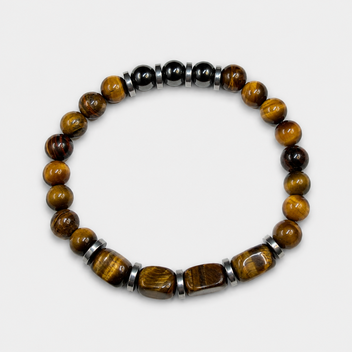 Tiger Eye & Hematite Bracelet – 20cm Natural Stone Unisex Bracelet – Handmade Beaded Jewellery – Custom Sizes Available