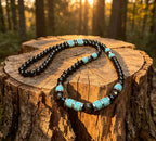 Men’s Onyx & Turquoise Beaded Necklace – 26” (66 cm) | 8 mm Handmade Necklace