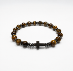 Natural Tiger Eye & Hematite Cross Bracelet – Handmade Luxury Stone Bracelet | Custom Size