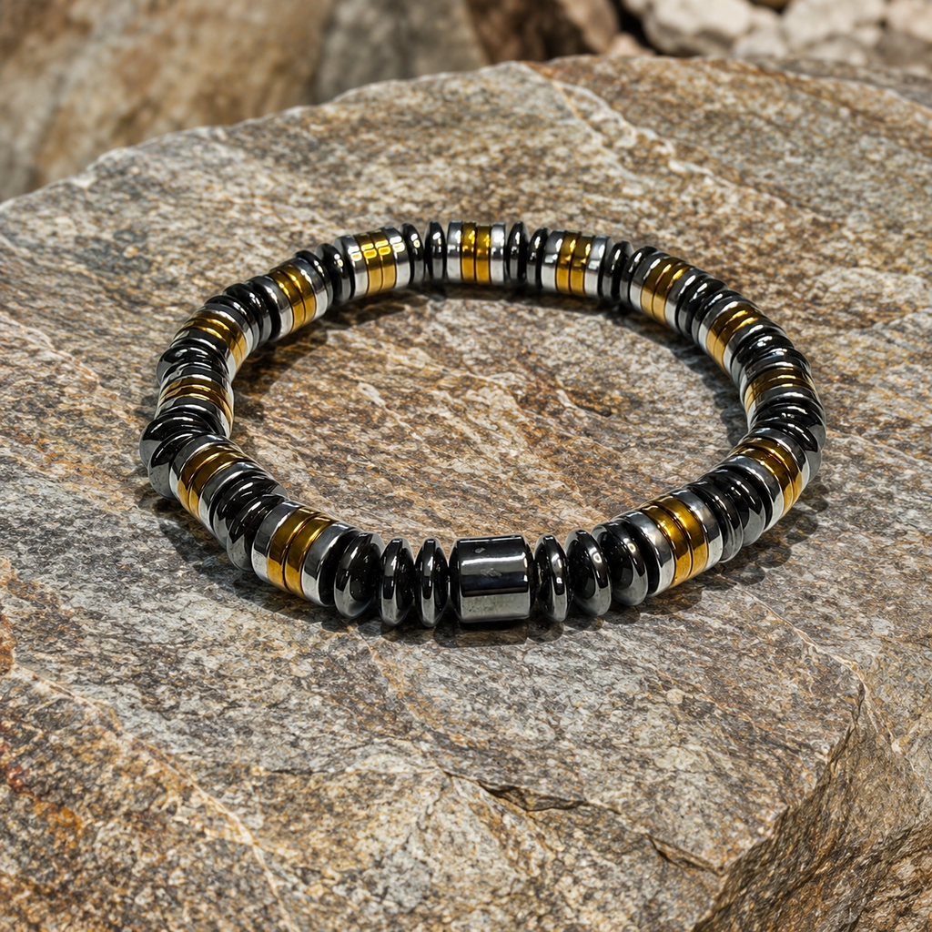 Men’s 8mm Black Gold & Silver Beaded Bracelet – Handmade – Any Size Available