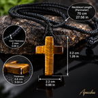 Natural Tiger Eye Cross Necklace for Men – 70cm Black Braided Cord, Christian Stone Pendant
