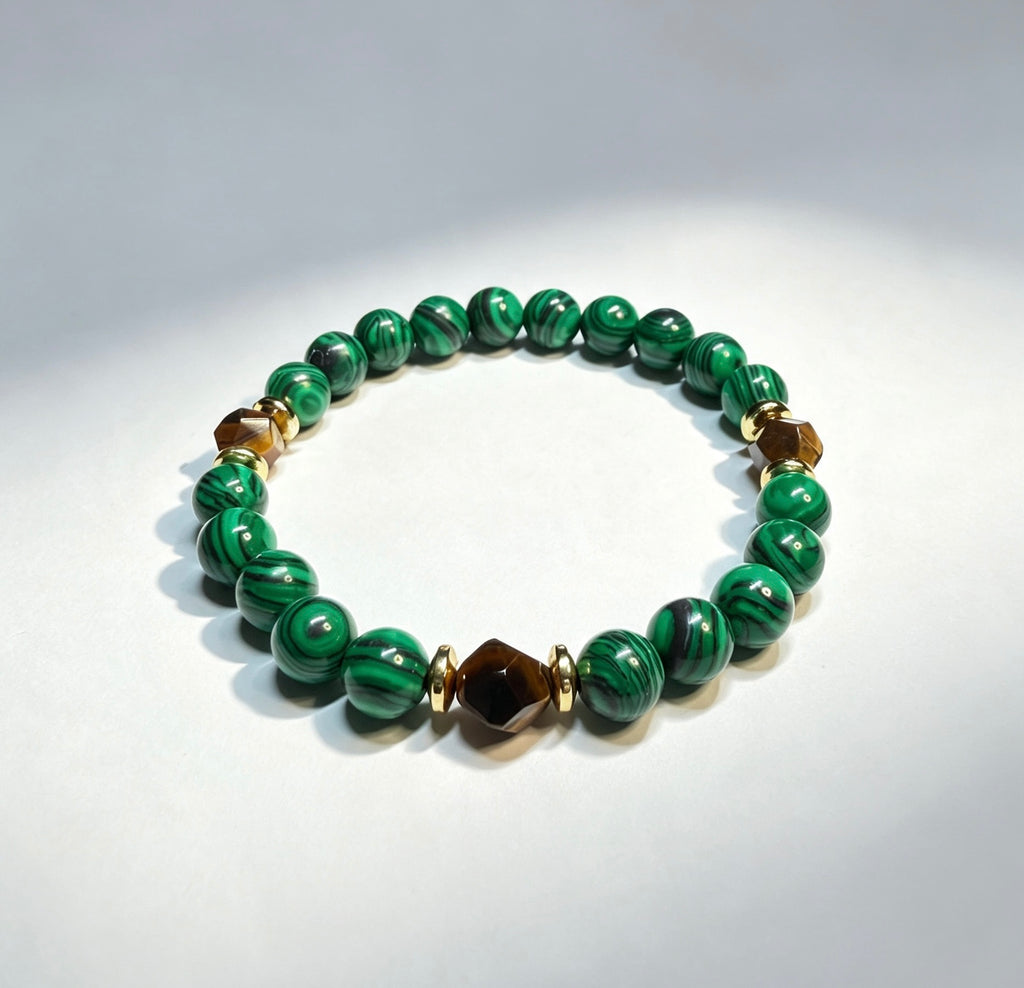 Premium Women’s Malachite & Tiger Eye Bracelet – 8mm Beads