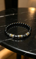 Men’s Black Stone & Hematite Bracelet – 19 cm