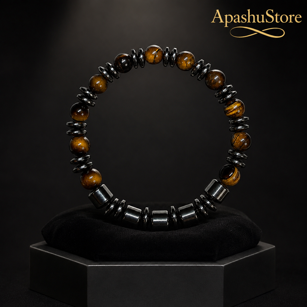 Tiger Eye, Hematite, 8mm, Natural Stone, Beaded Bracelet, Unisex, Handmade, Custom Size.