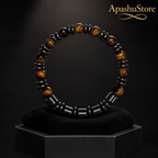 Tiger Eye, Hematite, 8mm, Natural Stone, Beaded Bracelet, Unisex, Handmade, Custom Size.