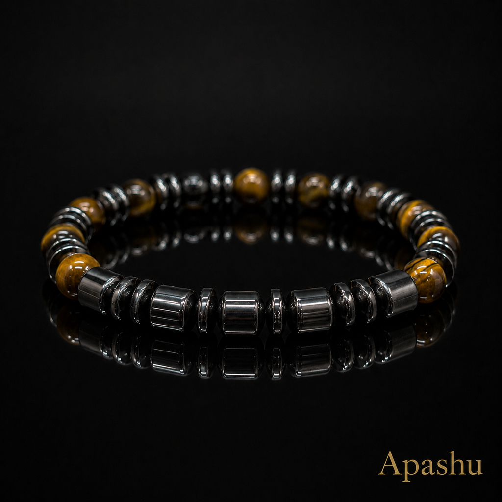 Tiger Eye, Hematite, 8mm, Natural Stone, Beaded Bracelet, Unisex, Handmade, Custom Size.