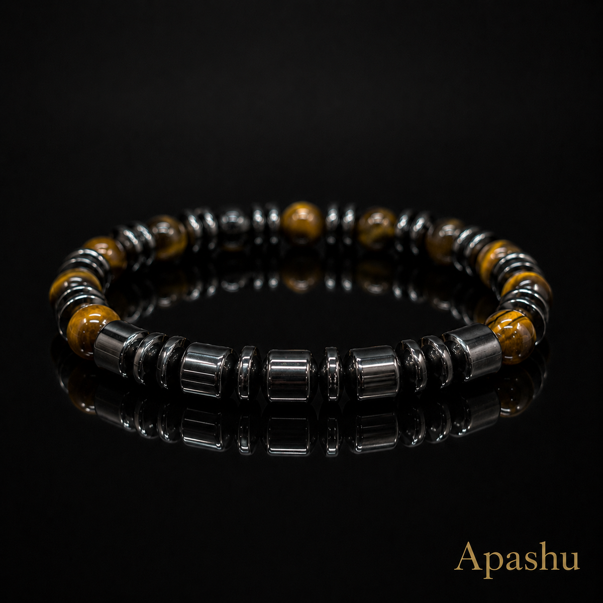 Tiger Eye, Hematite, 8mm, Natural Stone, Beaded Bracelet, Unisex, Handmade, Custom Size.