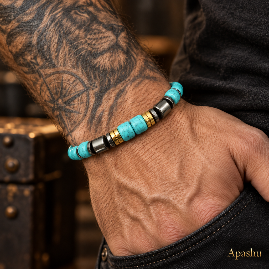 Turquoise & Hematite Beaded Bracelet