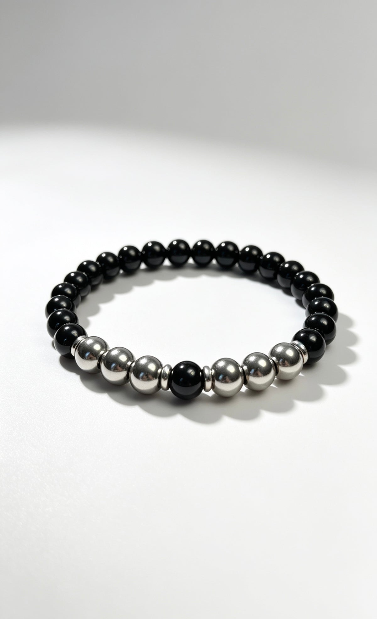 Premium Black Onyx & Hematite Bracelet 8mm | Natural Gemstone Beaded Bracelet | Men’s Jewellery | 19cm