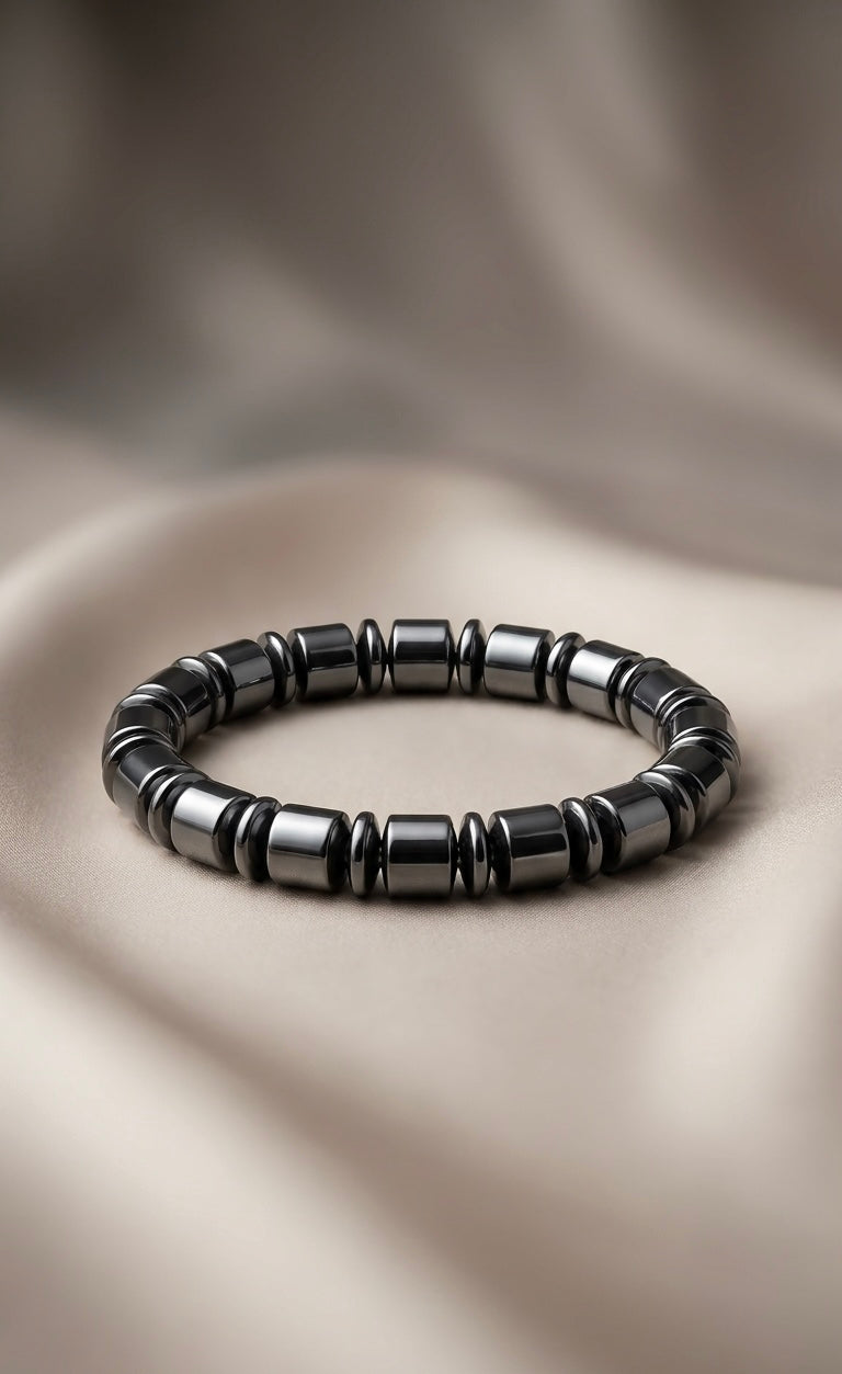 Luxury Black Hematite Barrel Bead Bracelet – Handmade Unisex Design