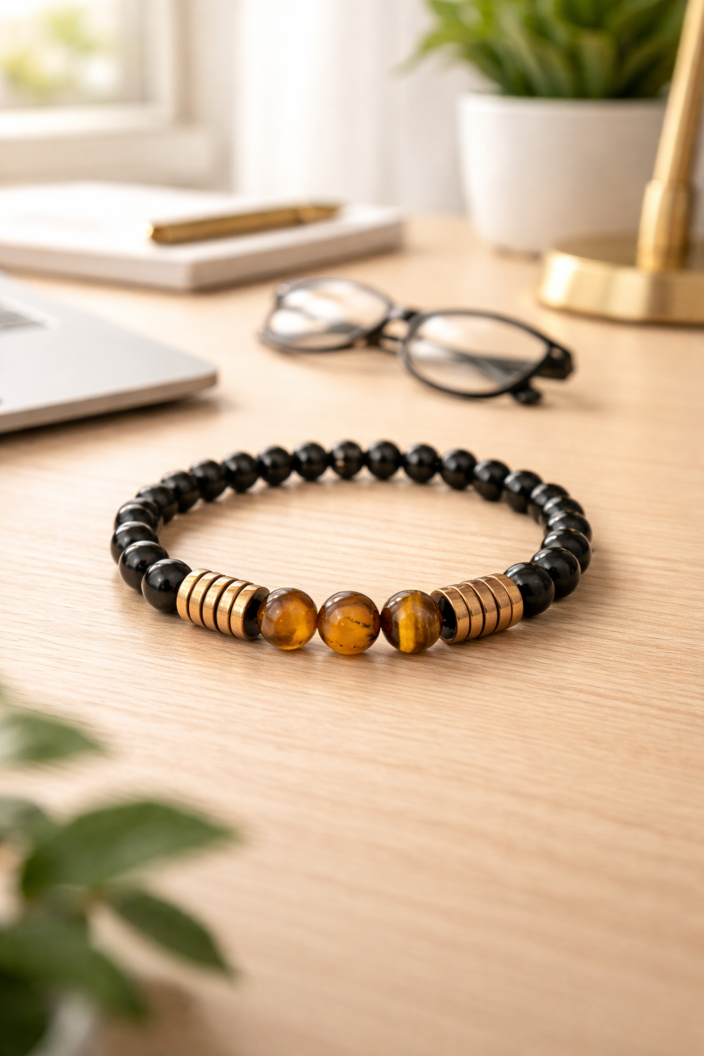 Luxury Men’s Bracelet – Black Onyx & Tiger Eye | Natural Stones