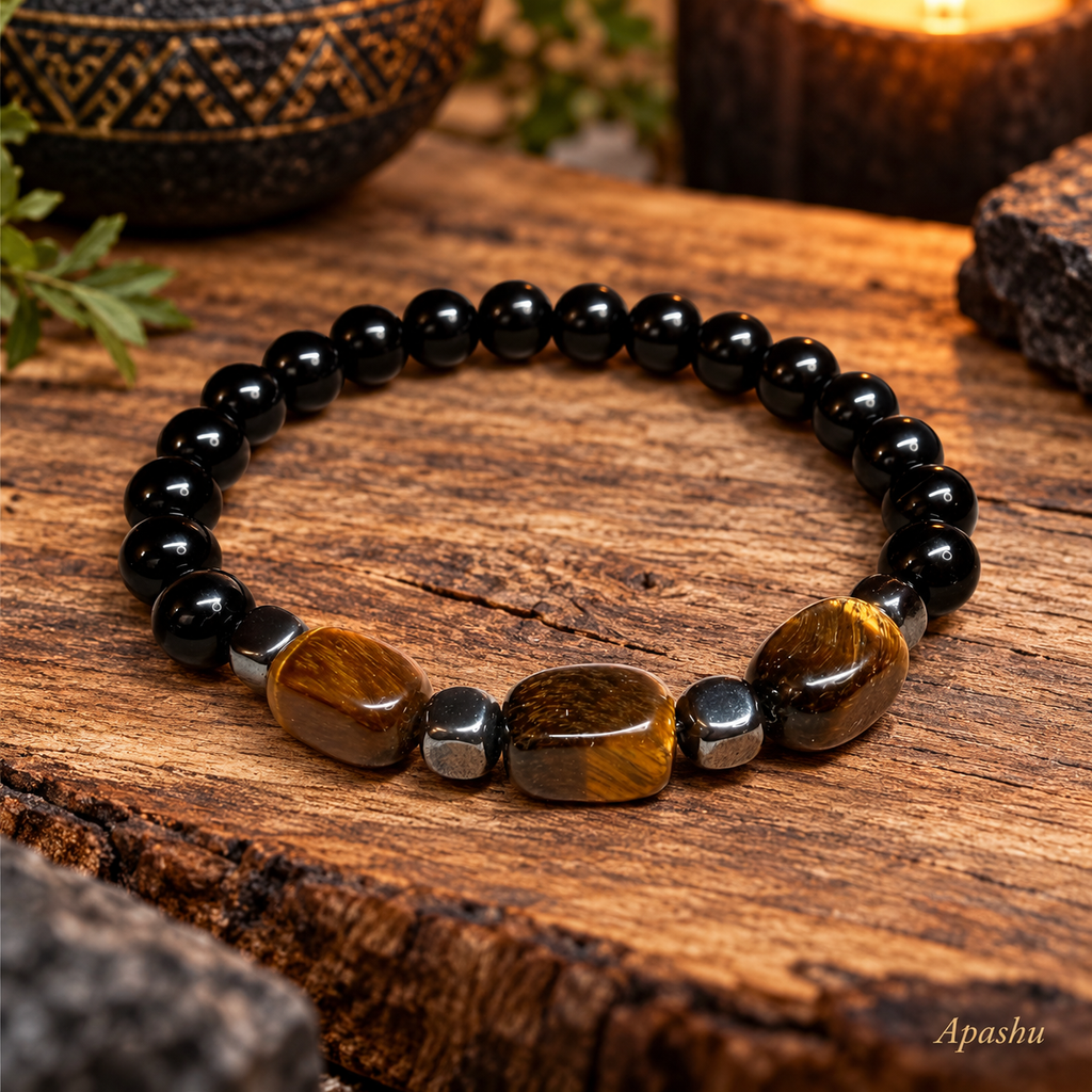 Men's Black Onyx & Tiger Eye Bracelet – Natural Gemstone & Hematite | Handmade Luxury Jewellery