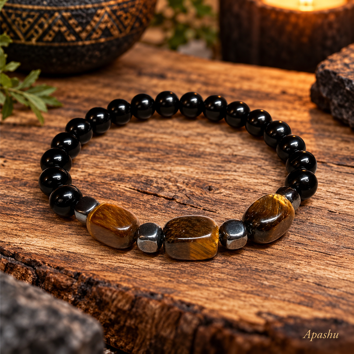 Men's Black Onyx & Tiger Eye Bracelet – Natural Gemstone & Hematite | Handmade Luxury Jewellery