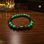 Women’s 8mm Green Malachite, Black Onyx & Hematite Bracelet – 17cm – Handmade – Any Size Available