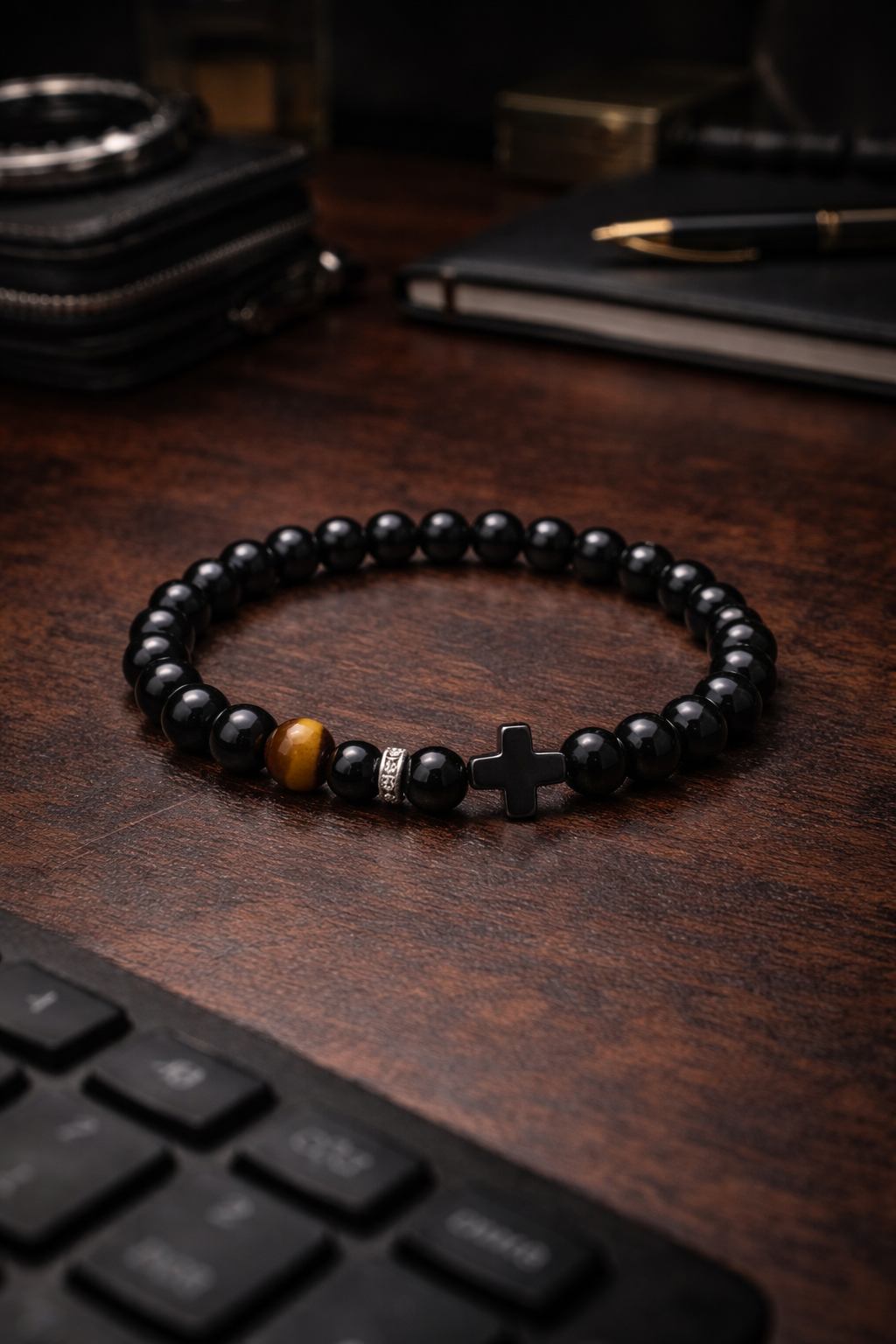 Luxury Black Onyx & Tiger’s Eye Bracelet – Natural Gemstone Jewelry