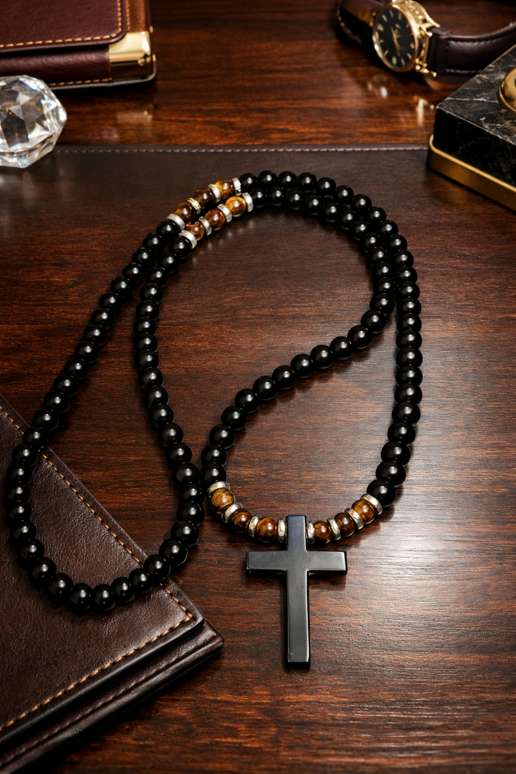Black Onyx Cross Necklace – Luxury Men’s Jewellery