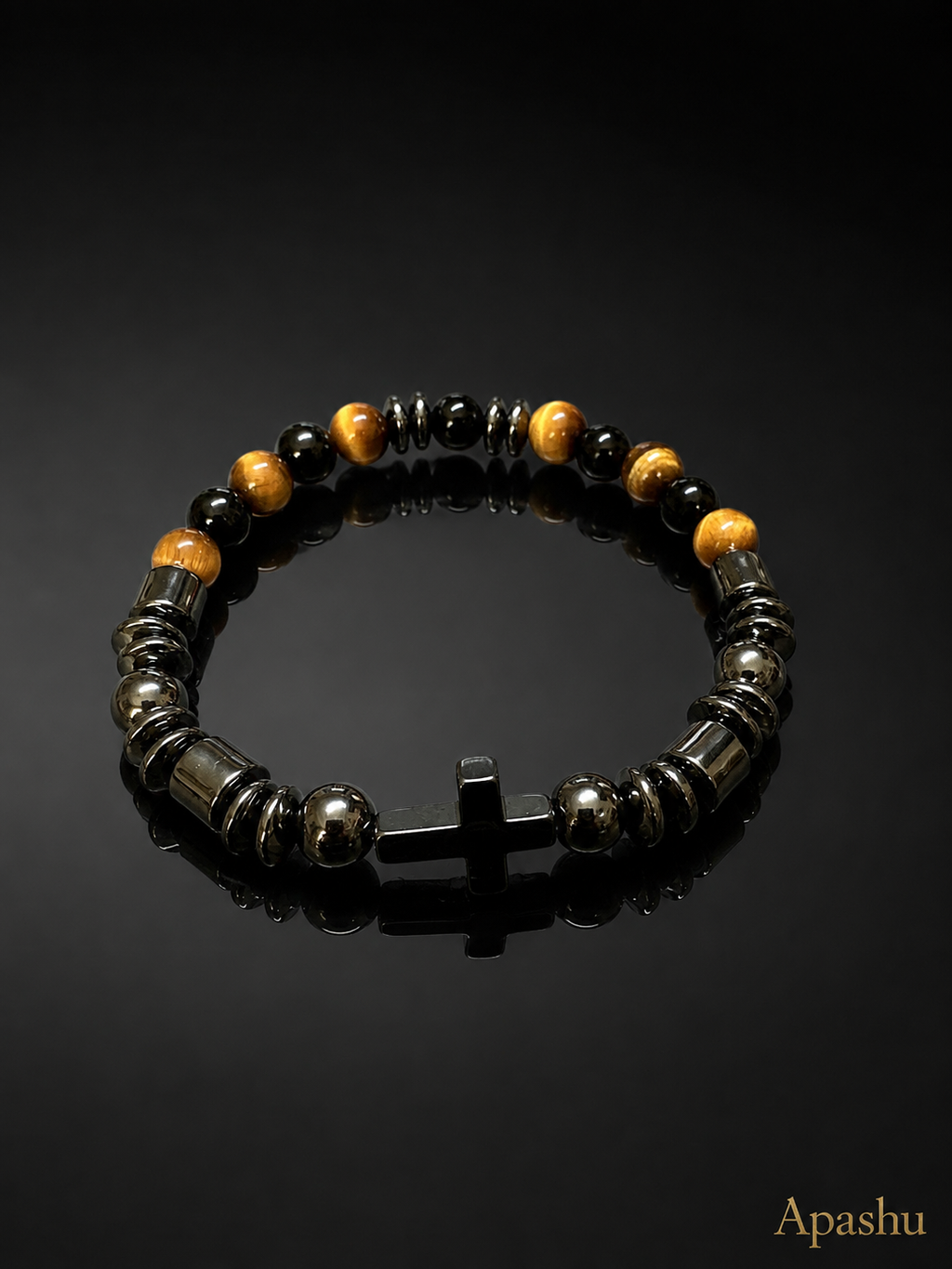 Men’s Stone Bracelet – Cross Design – 19 cm – Unisex