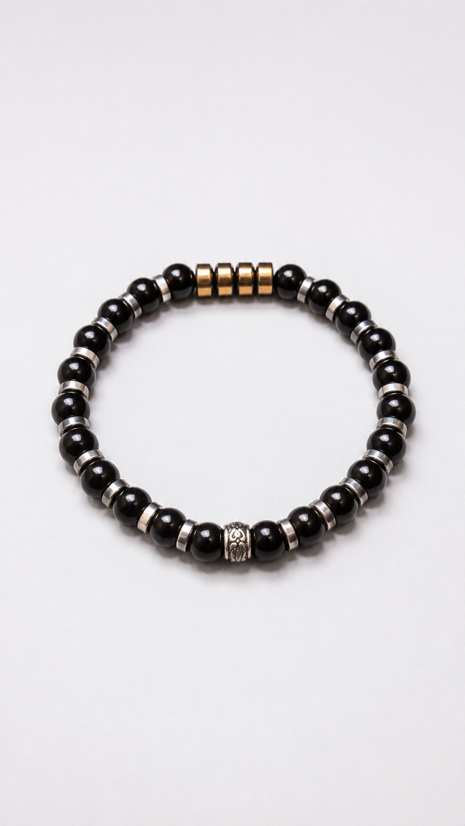 Black Onyx & Hematite Bracelet Silver Spacer Beaded Unisex 19cm Any Size