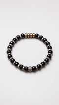 Black Onyx & Hematite Bracelet Silver Spacer Beaded Unisex 19cm Any Size