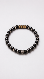 Black Onyx & Hematite Bracelet Silver Spacer Beaded Unisex 19cm Any Size
