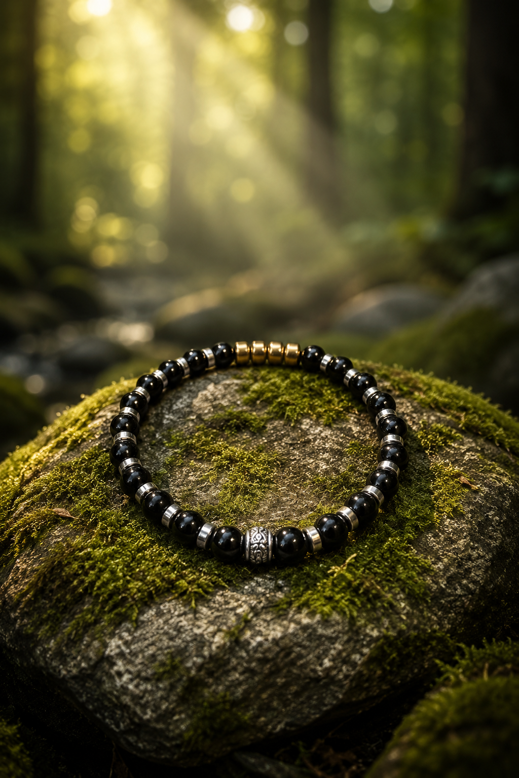 Black Onyx & Hematite Bracelet Silver Spacer Beaded Unisex 19cm Any Size