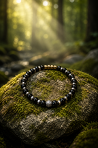 Black Onyx & Hematite Bracelet Silver Spacer Beaded Unisex 19cm Any Size