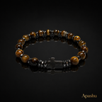 Natural Tiger Eye & Hematite Cross Bracelet – Handmade Luxury Stone Bracelet | Custom Size