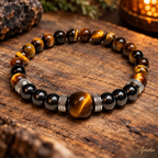 Unisex Tiger Eye & Hematite Bracelet – 12mm Centre Bead | Handmade Natural Stone Jewellery