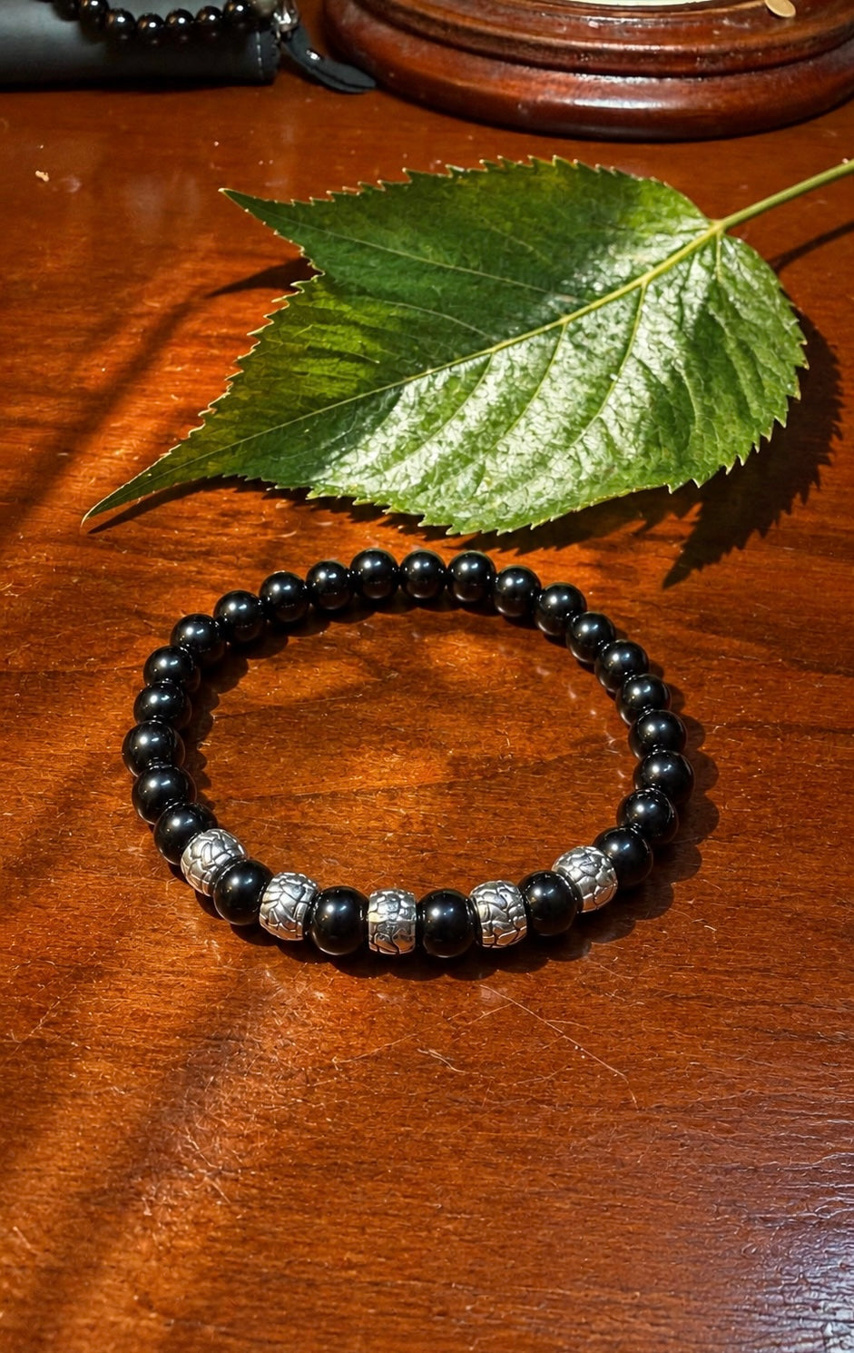 Natural Black Onyx Bracelet 19 cm – Any Size Available – Unisex Crystal Bead Bracelet
