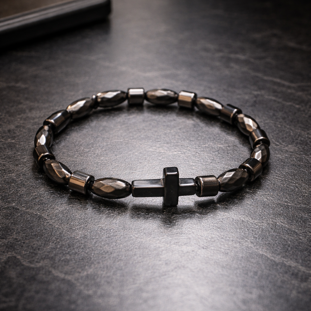 Hematite Cross Bracelet – Protection & Strength | Apashu