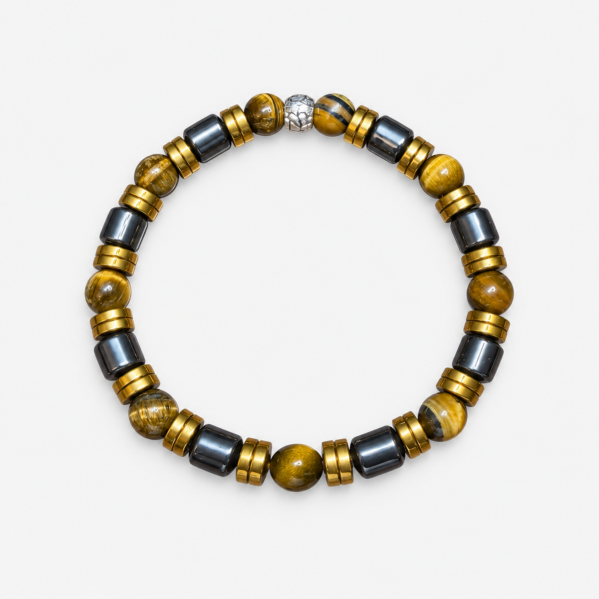 Luxury Tiger Eye & Hematite Bracelet – 19 cm | 8 mm Beads | Handmade | Any Size Available