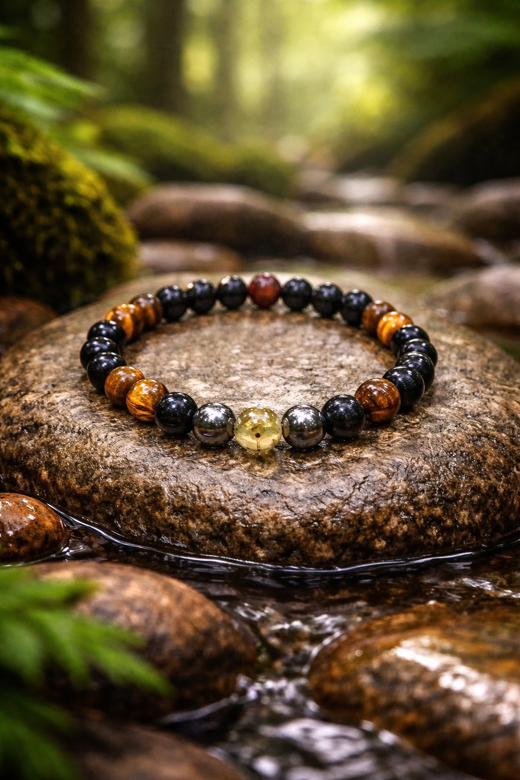 Luxury Men’s Natural Stone Bracelet – Black Onyx, Tiger Eye & Hematite
