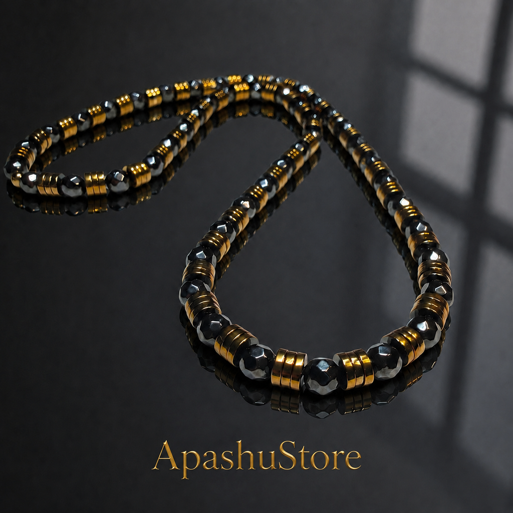 Men’s Faceted Hematite Necklace – 8mm Beads – 26” Slip-On – Custom Length Available