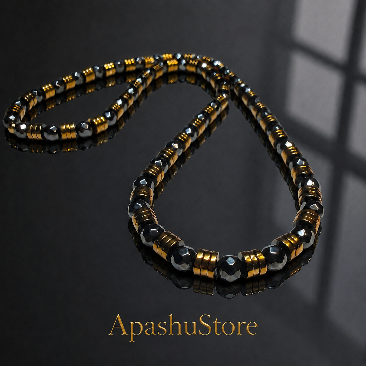 Men’s Faceted Hematite Necklace – 8mm Beads – 26” Slip-On – Custom Length Available