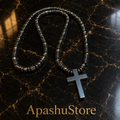 Black Hematite Cross Necklace – 26” Slip-On | 6 mm Natural Hematite Beads