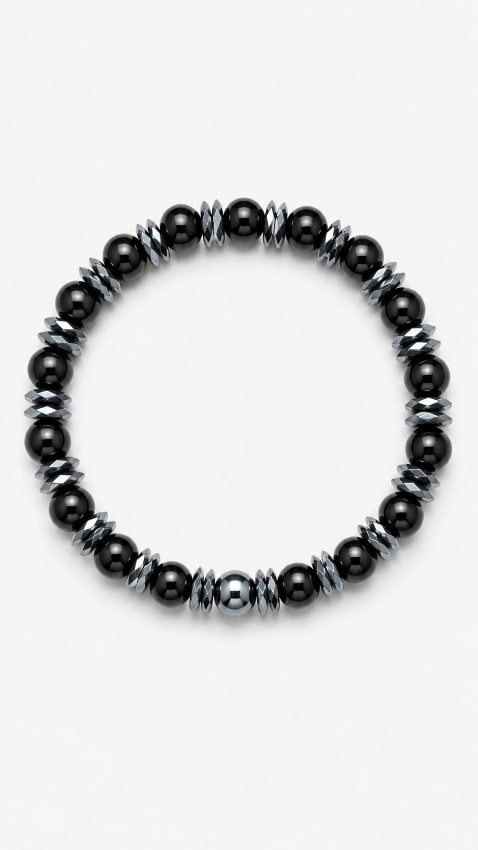 Black Onyx & Hematite Bracelet – 19 cm | Minimal Men’s Beaded Bracelet