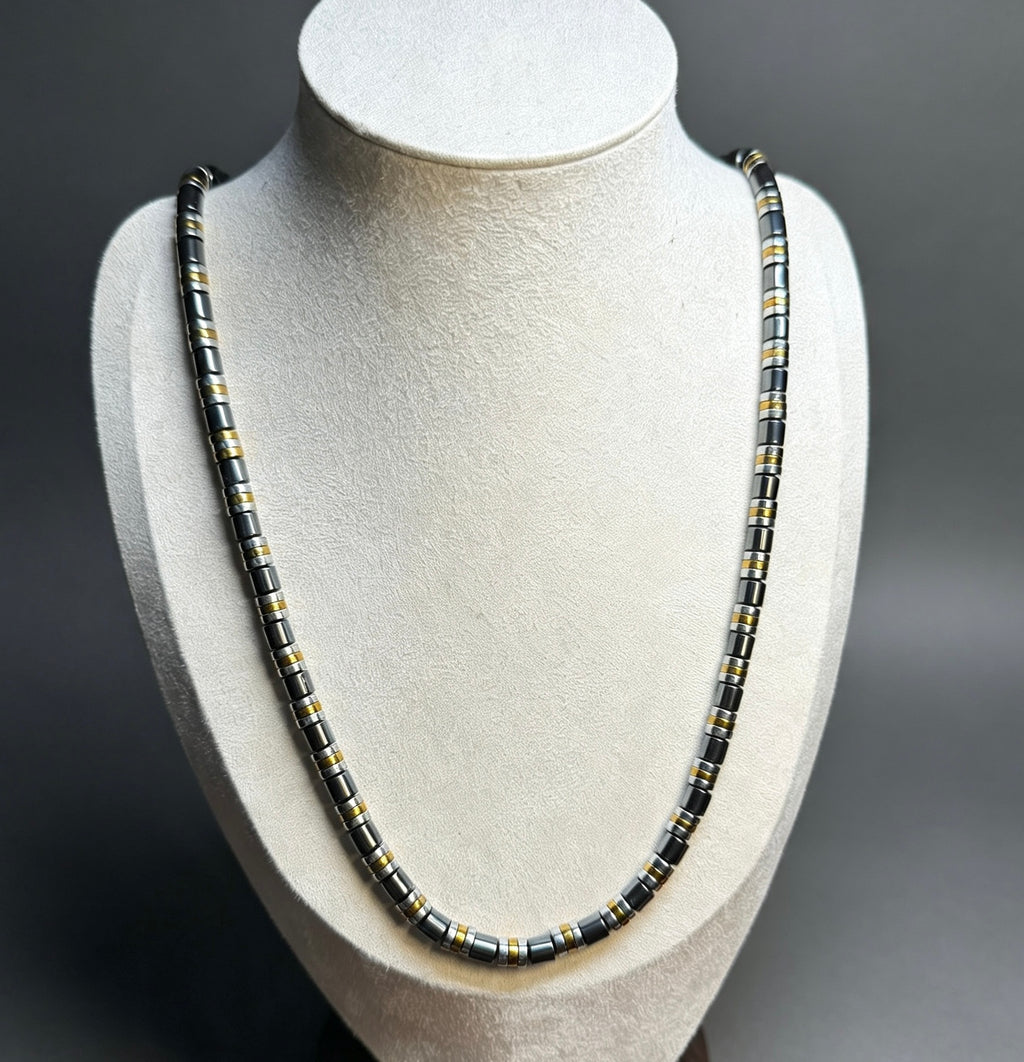 Luxury Black & Gold Hematite Beaded Necklace – 26 Inches (66 cm) – 6 mm Beads – Slip-On – Handmade – Any Size Available