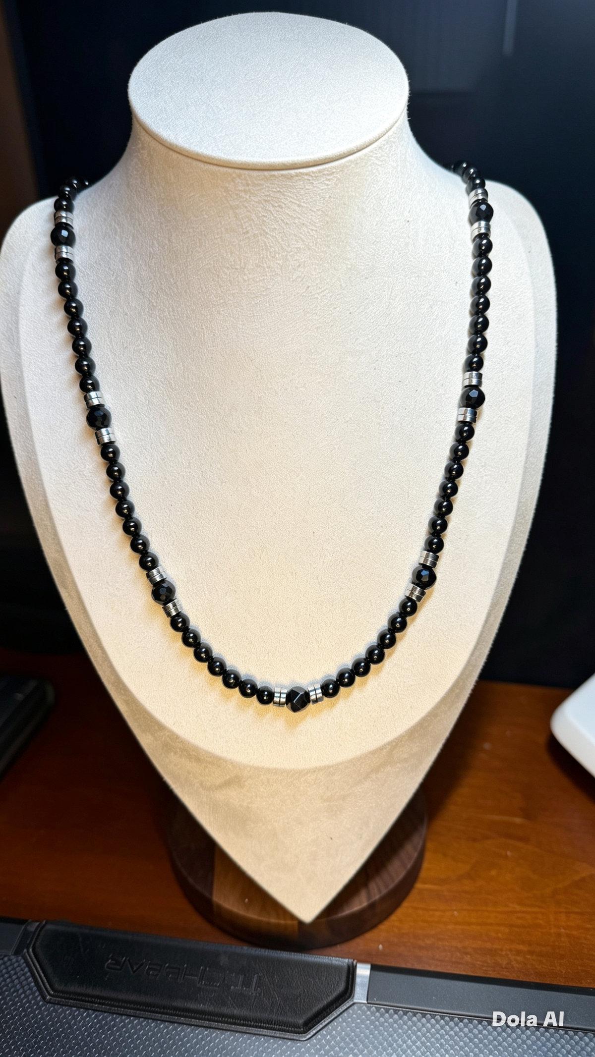 26 Inch Black Onyx Necklace for Men with Hematite Spacers – Handmade Luxury Natural Stone Beaded Necklace