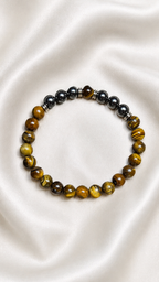 Premium Tiger Eye & Hematite Bracelet – Natural Gemstone Beaded Bracelet 19cm