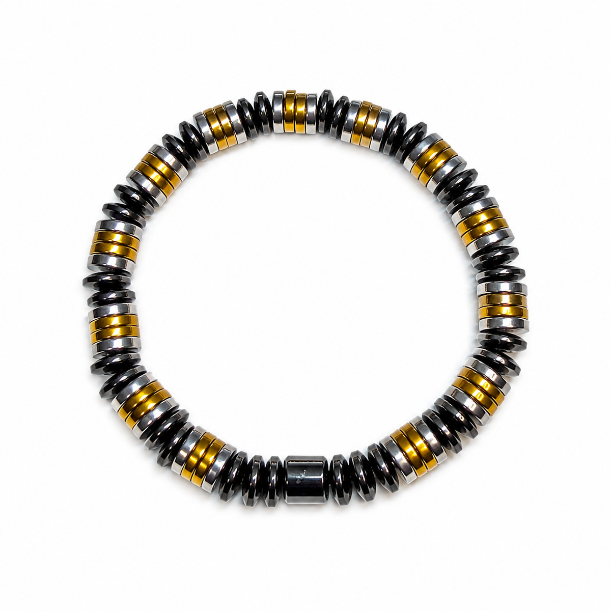 Men’s 8mm Black Gold & Silver Beaded Bracelet – Handmade – Any Size Available