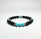 Handmade Black Onyx & Turquoise Bracelet, 8mm Gemstone Beaded Bracelet, Unisex Jewelry, Stretch Bracelet, Custom Size Gift for Men & Women