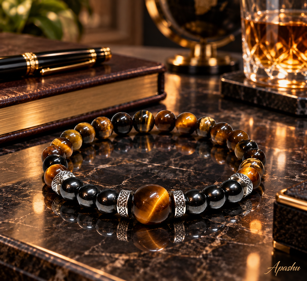 Unisex Tiger Eye & Hematite Bracelet – 12mm Centre Bead | Handmade Natural Stone Jewellery