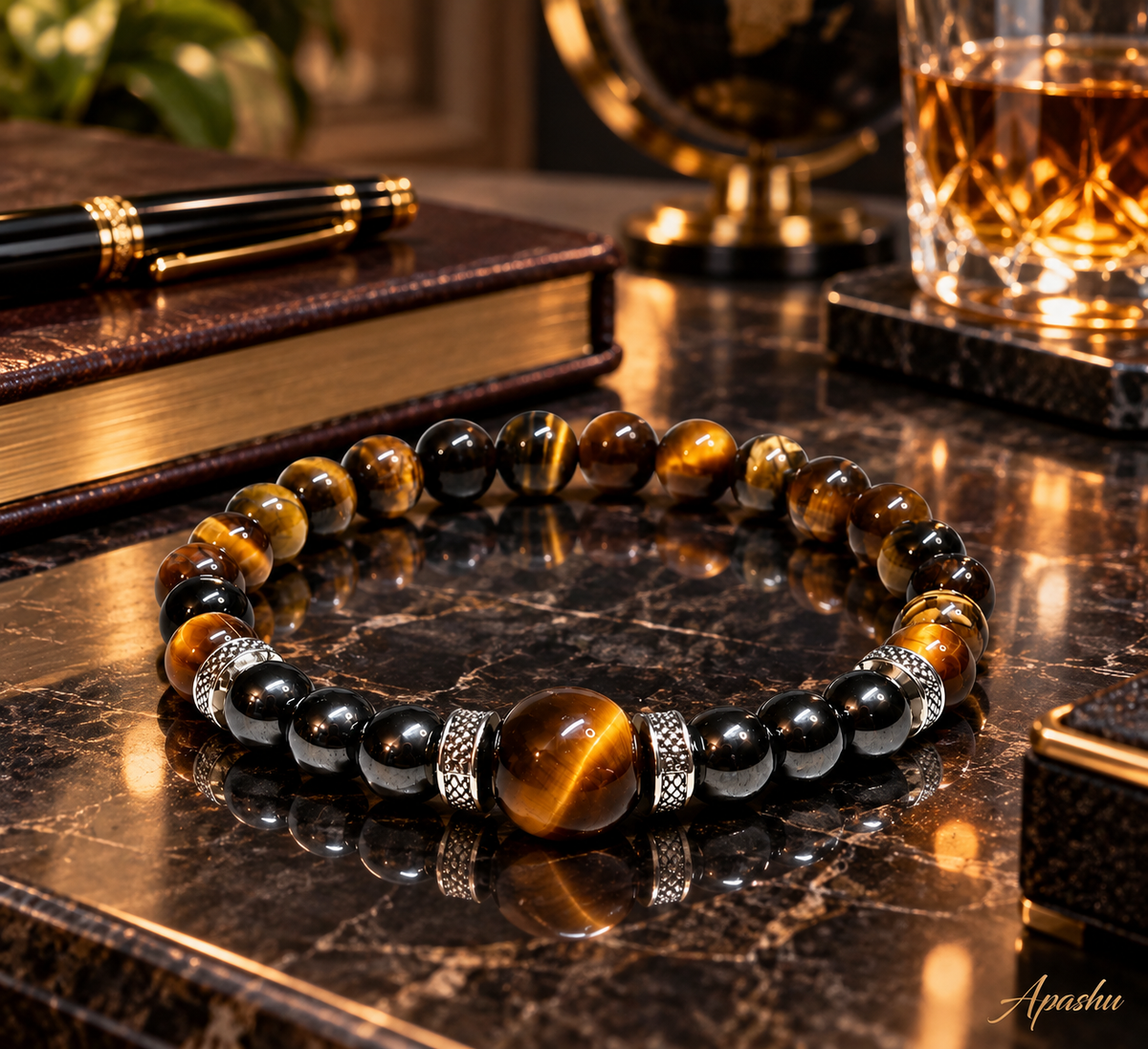 Unisex Tiger Eye & Hematite Bracelet – 12mm Centre Bead | Handmade Natural Stone Jewellery