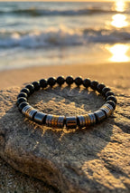 Men’s Black Stone & Hematite Bracelet – 19 cm