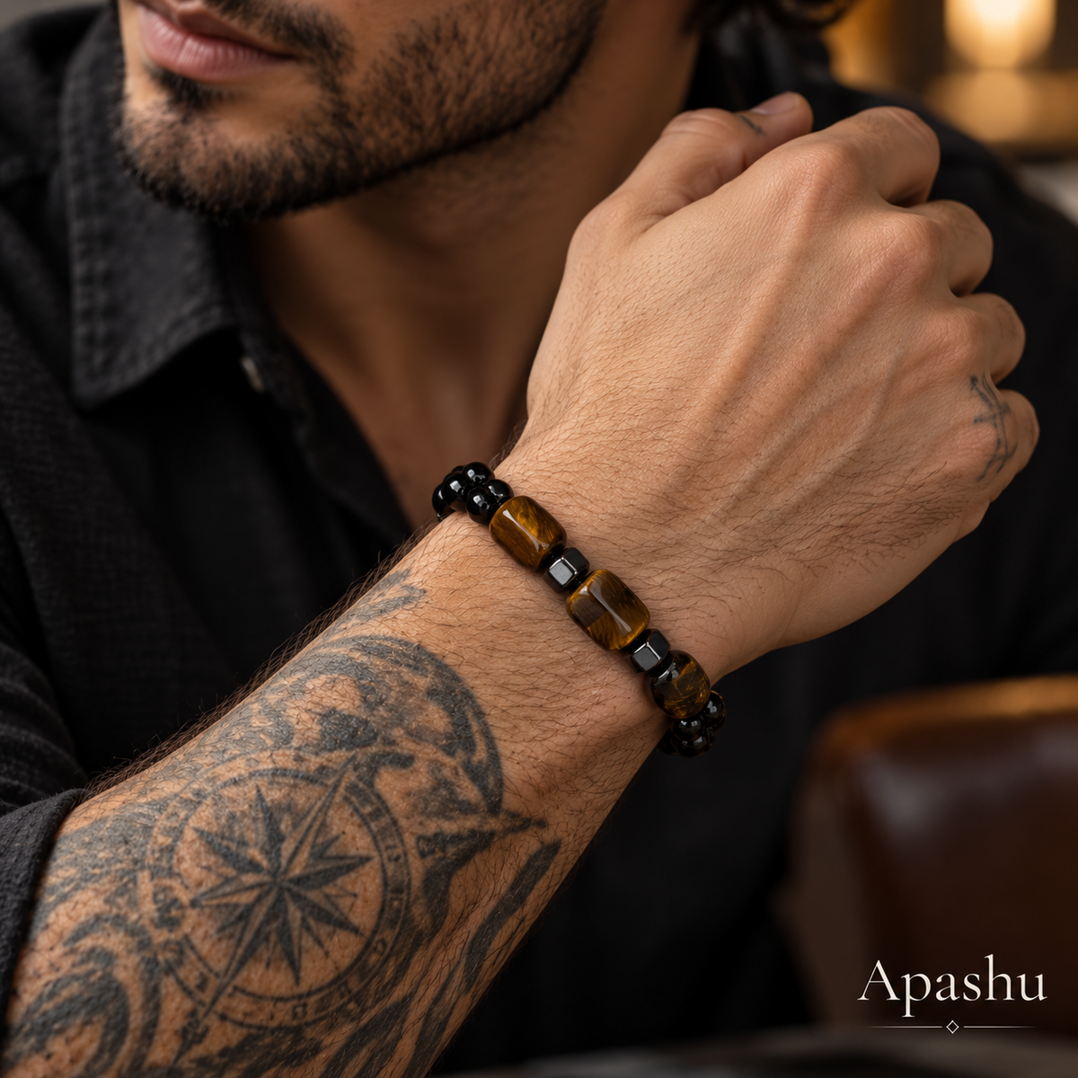 Men's Black Onyx & Tiger Eye Bracelet – Natural Gemstone & Hematite | Handmade Luxury Jewellery